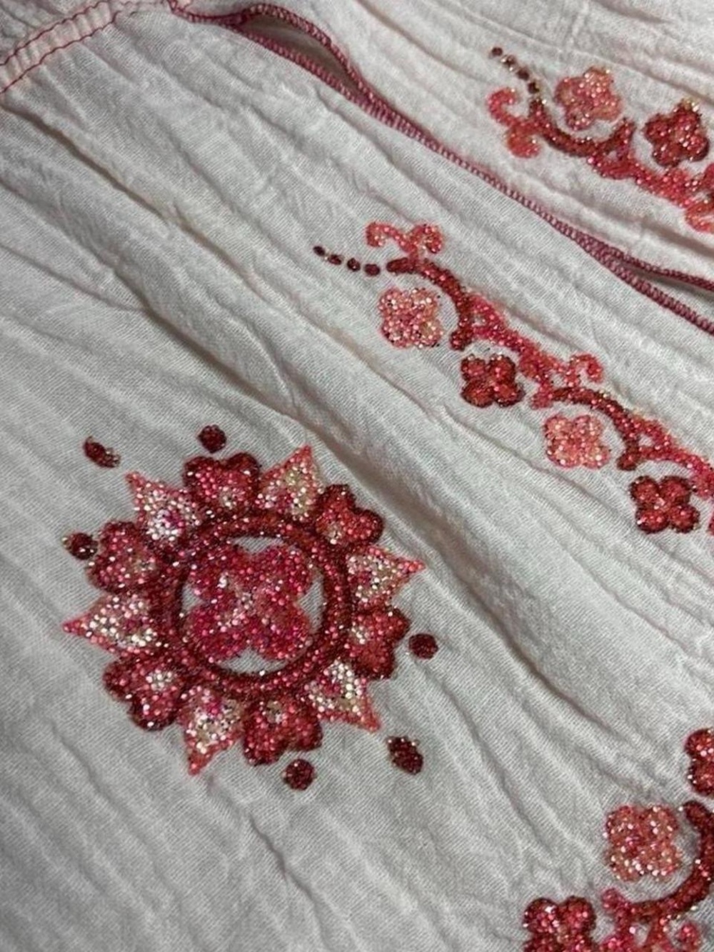 Boho Embroidered Short Sleeve Peasant Top - Pink - Picture 5 of 5